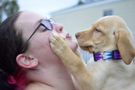 8-week-old Zelda getting a kiss from Kari